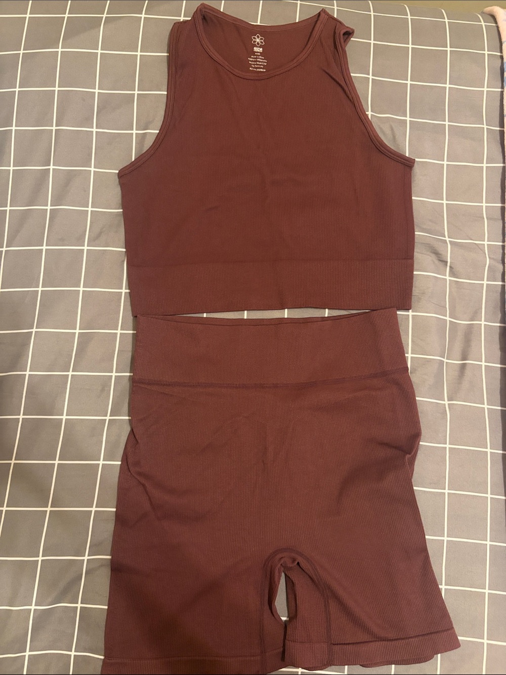 Ribbed Seamless Crop Tank and High-Waist Bike Shorts Set - Deep Maroon xl/xxl
